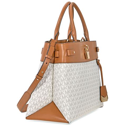 michael kors gramercy logo satchel|Gramercy Large Striped Leather and Logo Satchel .